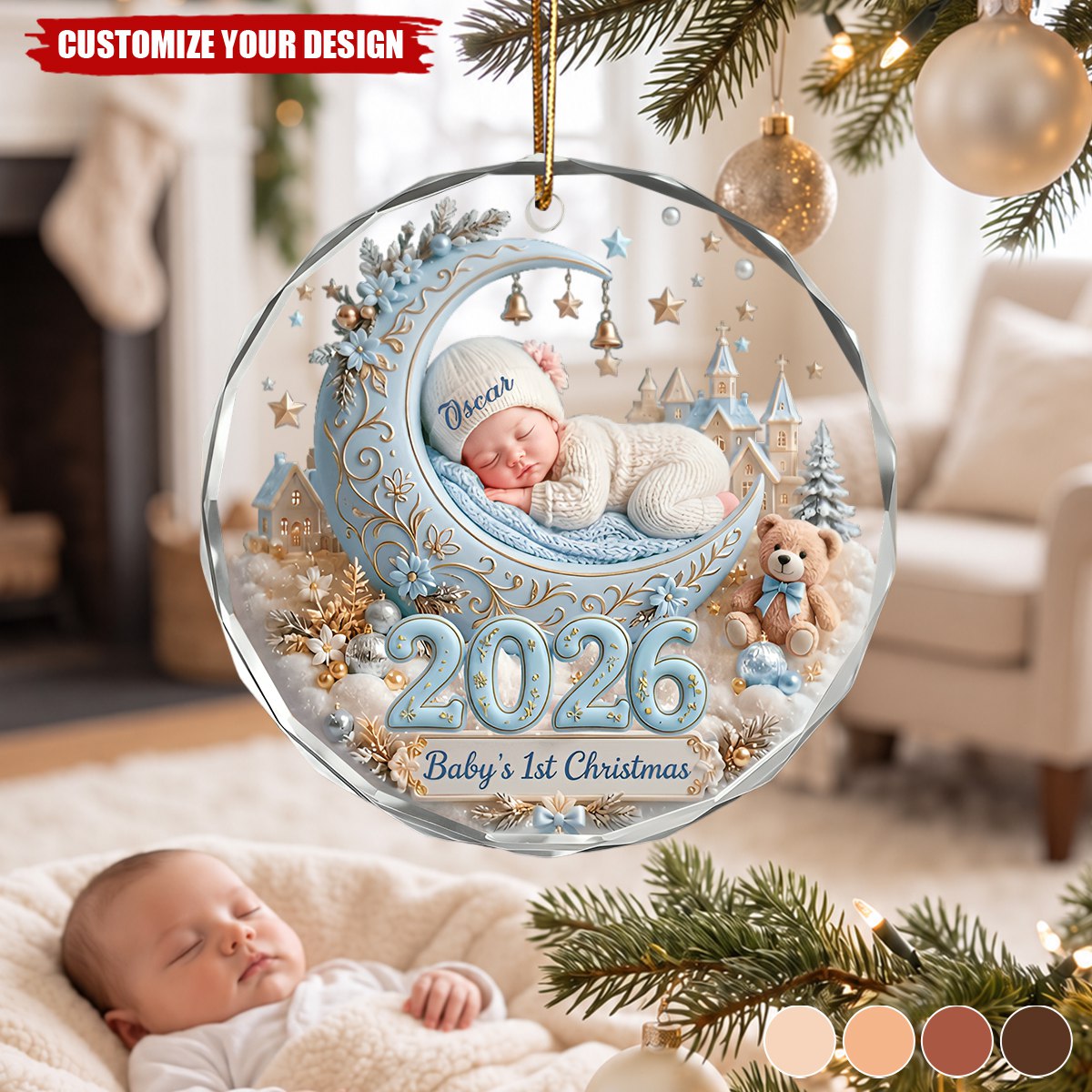 Baby's 1st Christmas Personalized Glass Ornament - Custom Keepsake Gift for New Mom