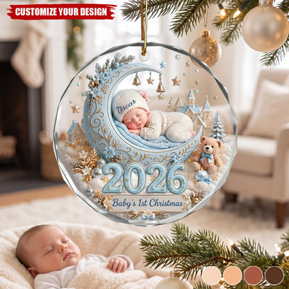 Baby's 1st Christmas Personalized Glass Ornament - Custom Keepsake Gift for New Mom