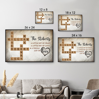 Family Love Letters: Personalized Horizontal Poster / Canvas - Crossword Puzzle Art for Loved Ones