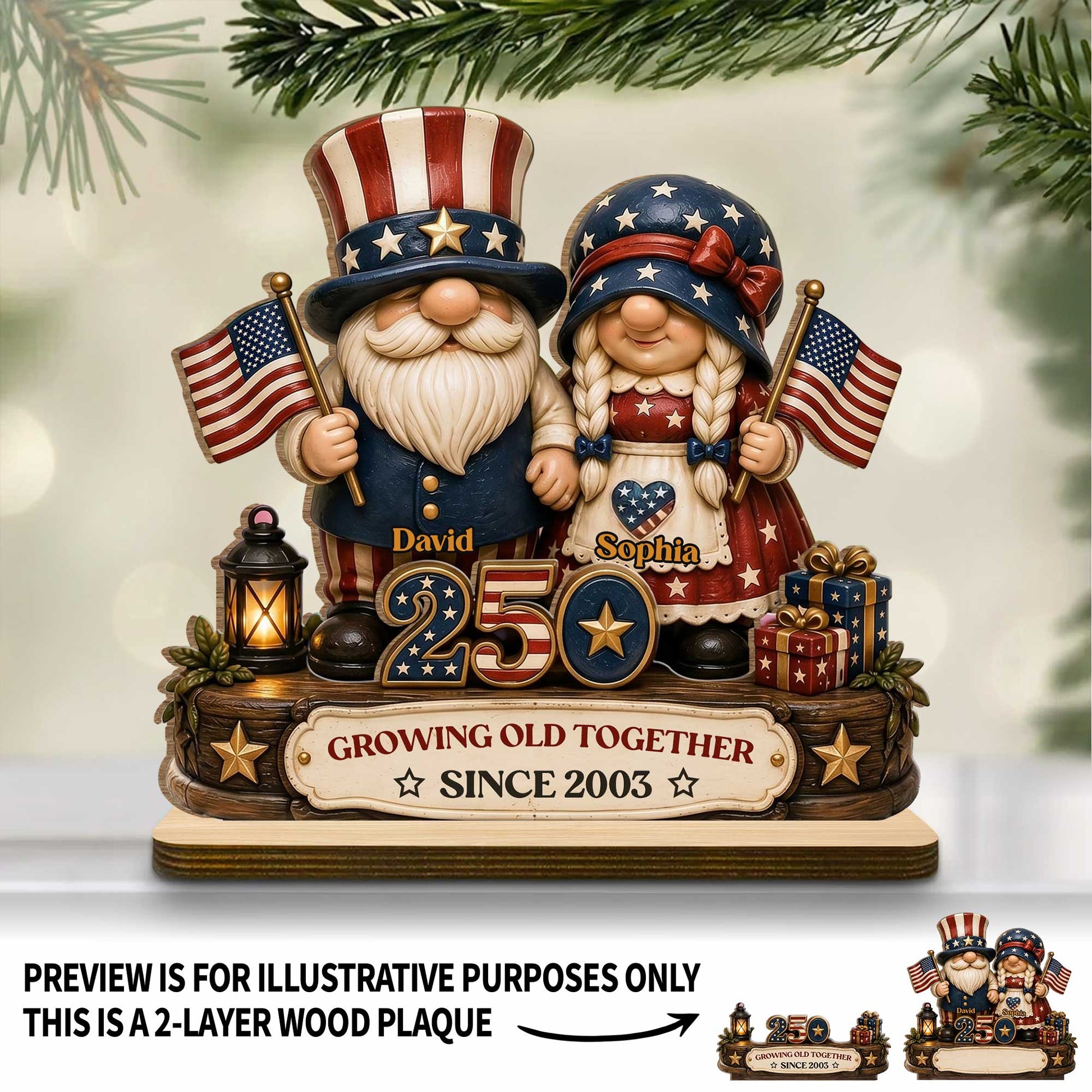 Custom Patriotic Gnomes Wood Plaque for Wife with personalized design details for meaningful gifting image 7
