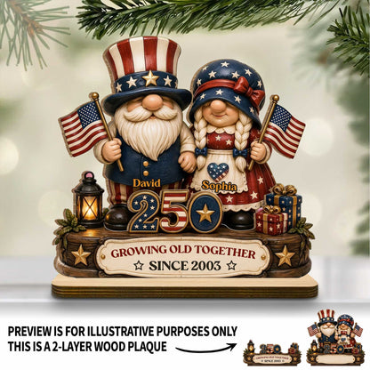 Custom Patriotic Gnomes Wood Plaque for Wife with personalized design details for meaningful gifting image 7