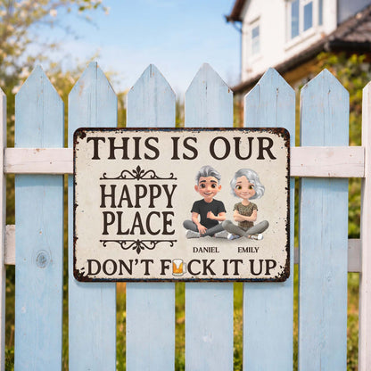Metal Sign material and size view - Custom Couples Happy Place Metal Sign