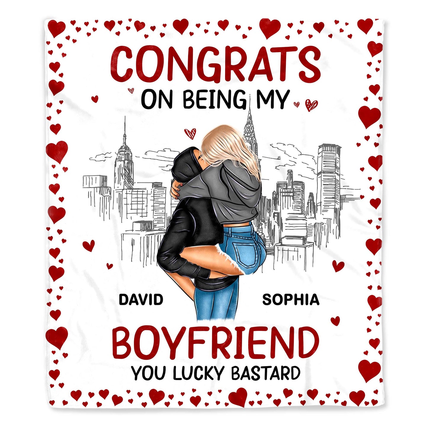 Congrats On Being My Boyfriend Skyline and Hearts Design