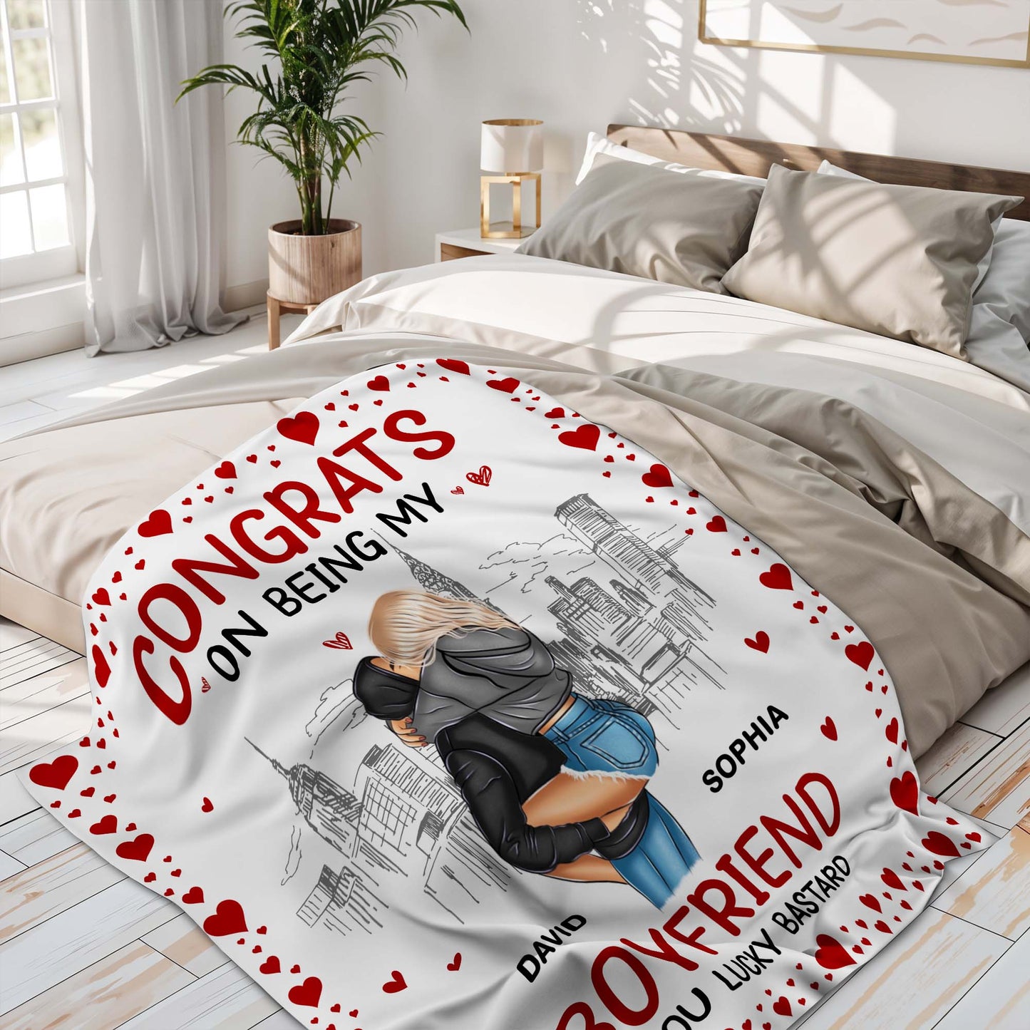 Congrats On Being My Boyfriend Skyline and Hearts Design