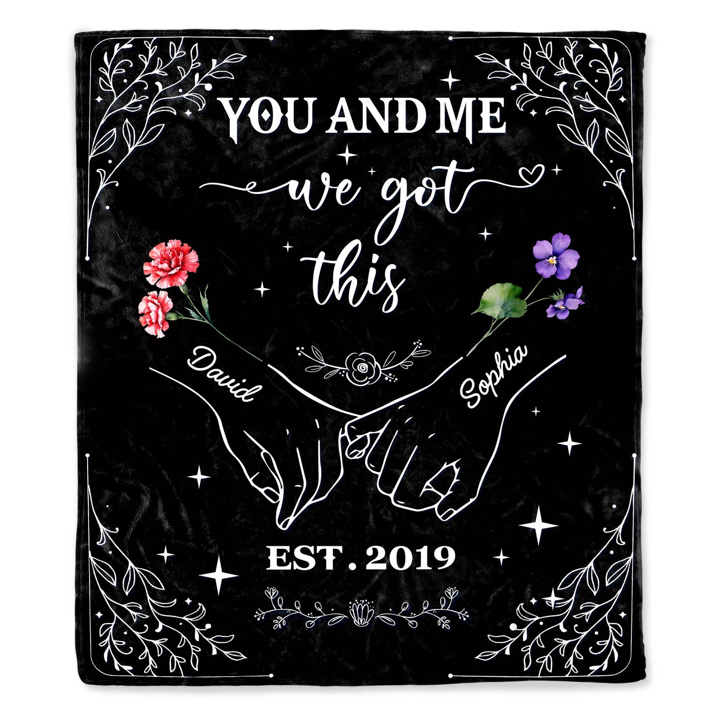 Together We Rise: Personalized Blanket - Entwined Hands & Blooming Hearts Design