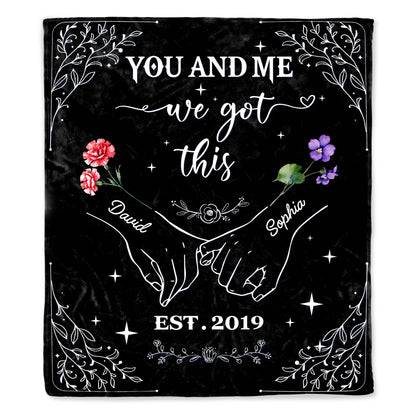 Together We Rise: Personalized Blanket - Entwined Hands & Blooming Hearts Design