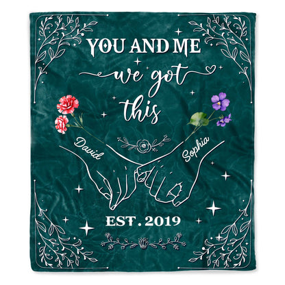 Together We Rise: Personalized Blanket - Entwined Hands & Blooming Hearts Design