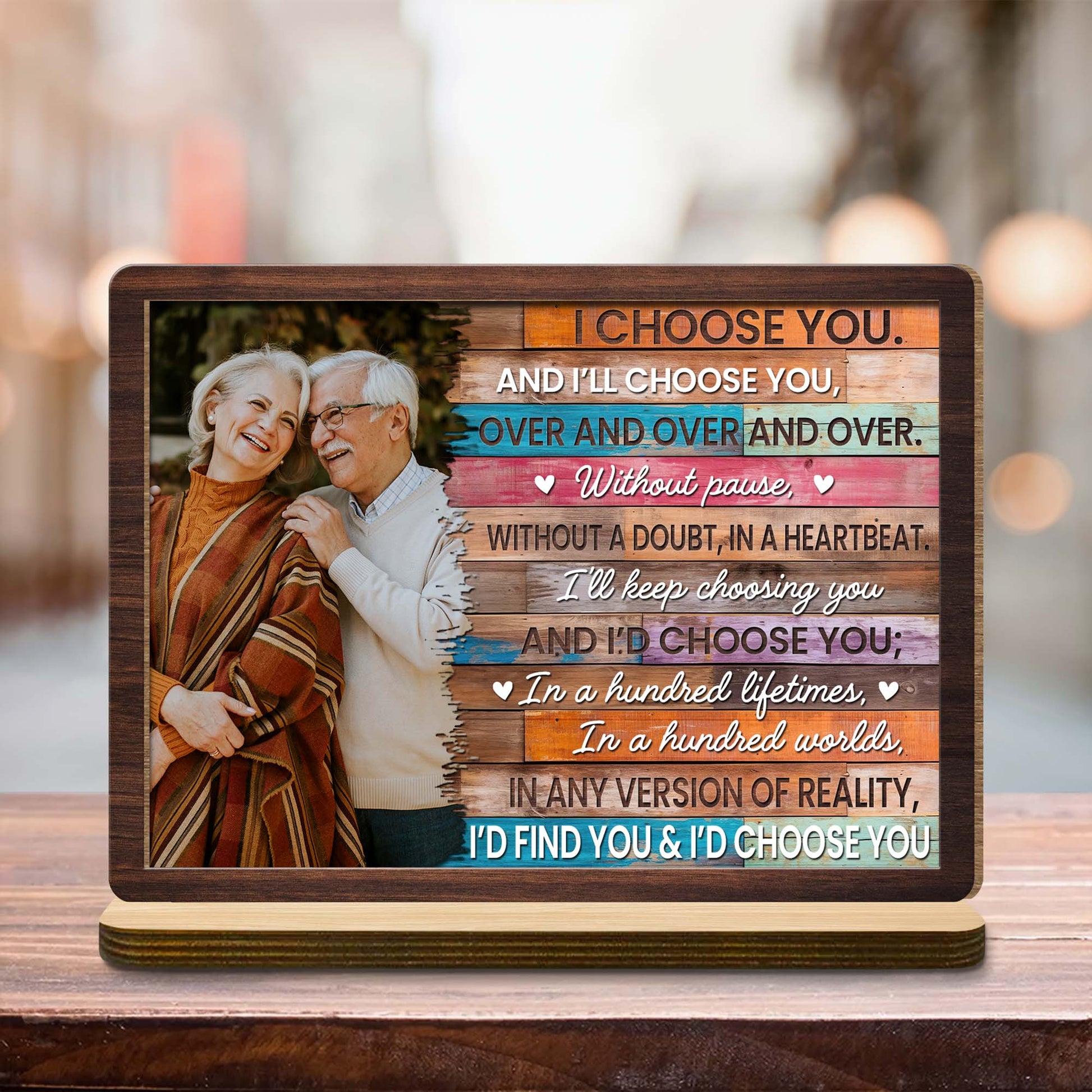 Personalized couple wood plaque featuring a romantic love quote, custom desktop anniversary gift sign image 7