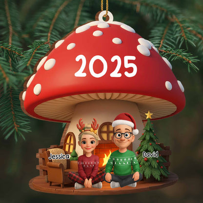 Customizable Christmas Mushroom Ornament With Tree And Presents