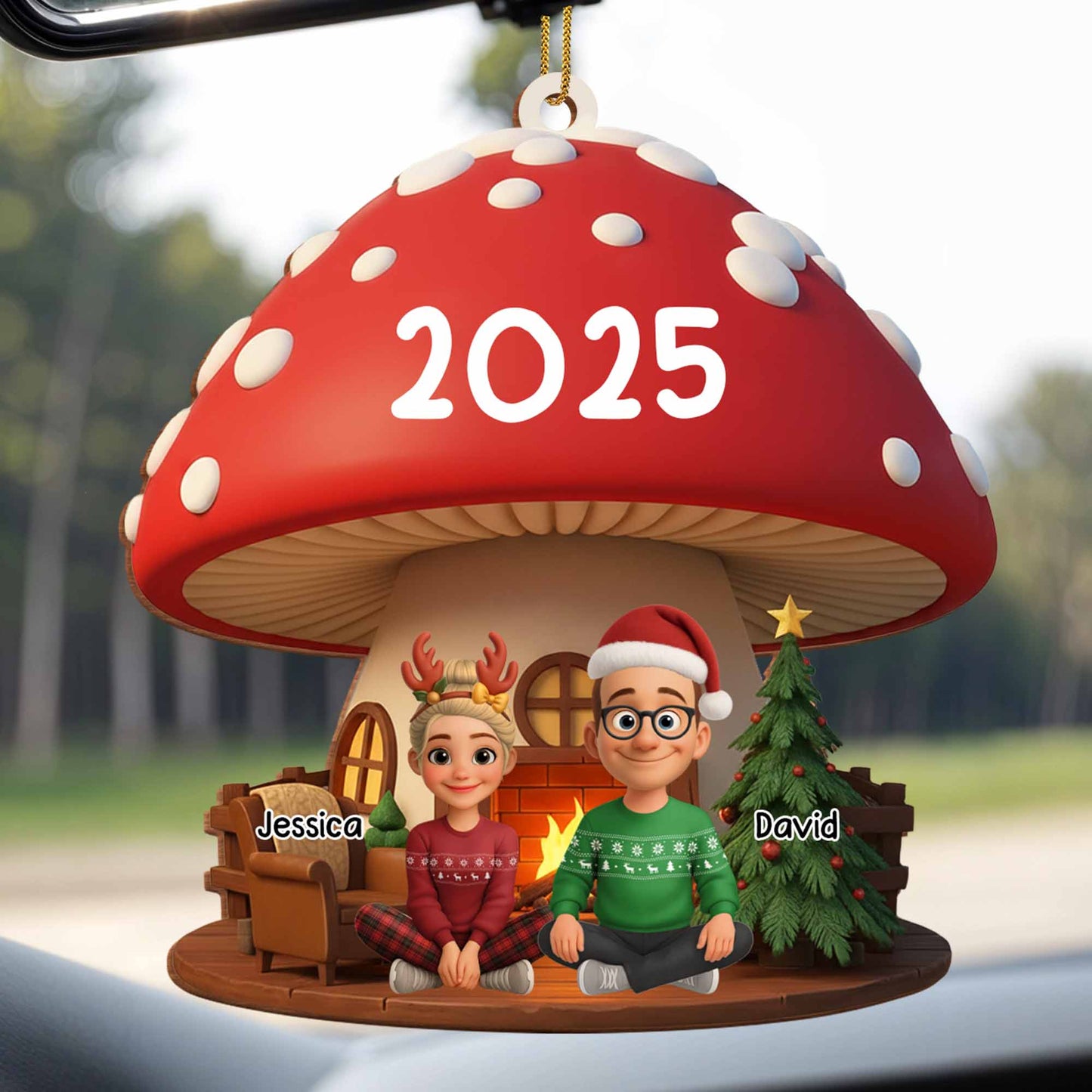 Customizable Christmas Mushroom Ornament With Tree And Presents