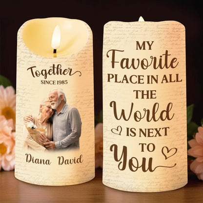 Favorite Place In The World Is Next To You, Candle, Custom Photo