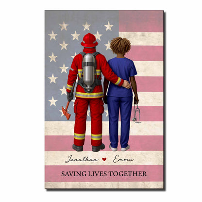 Saving Lives Together Firefighter And Medical Professional