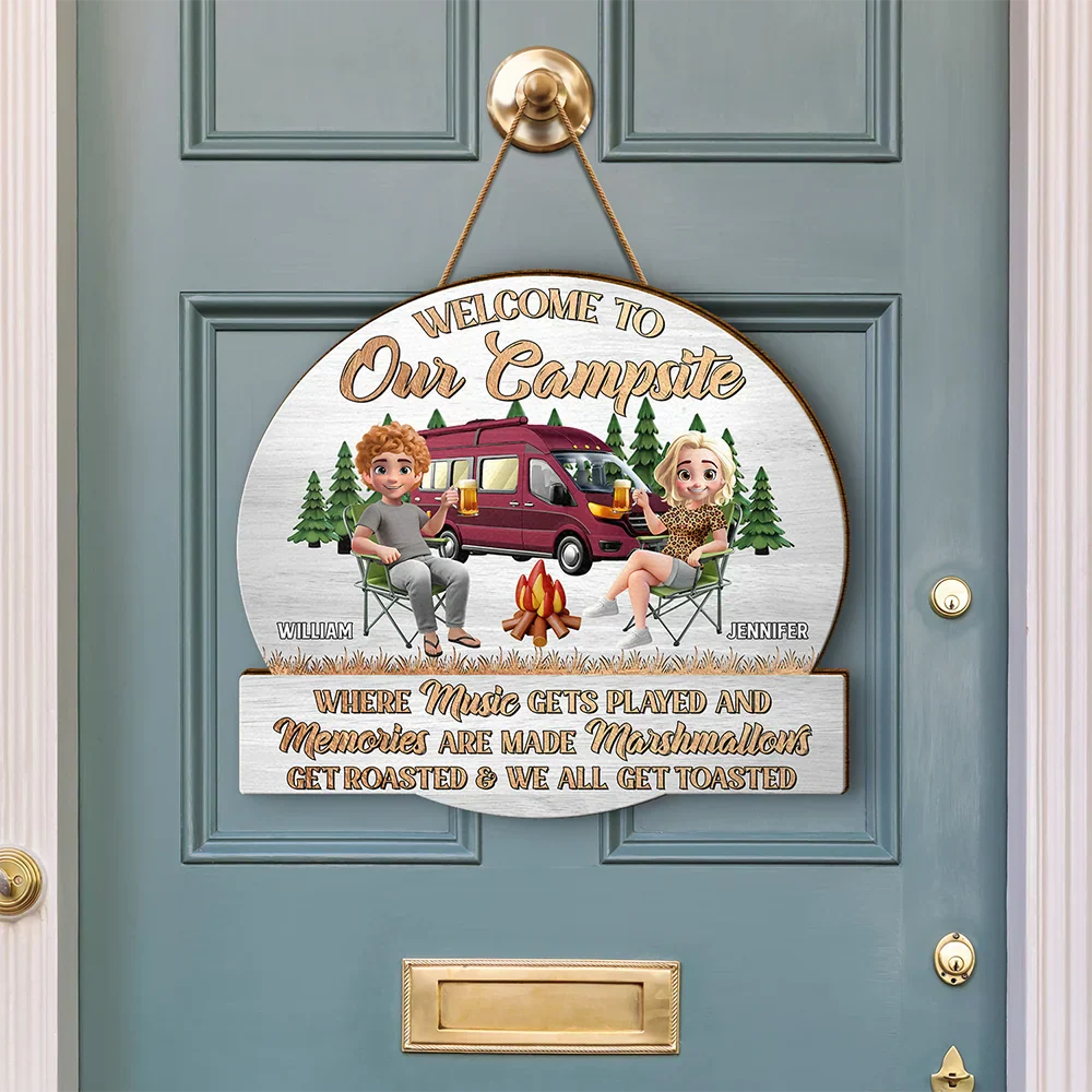 Welcome To Our Camper - Personalized Custom Wood Sign for Camping Besties
