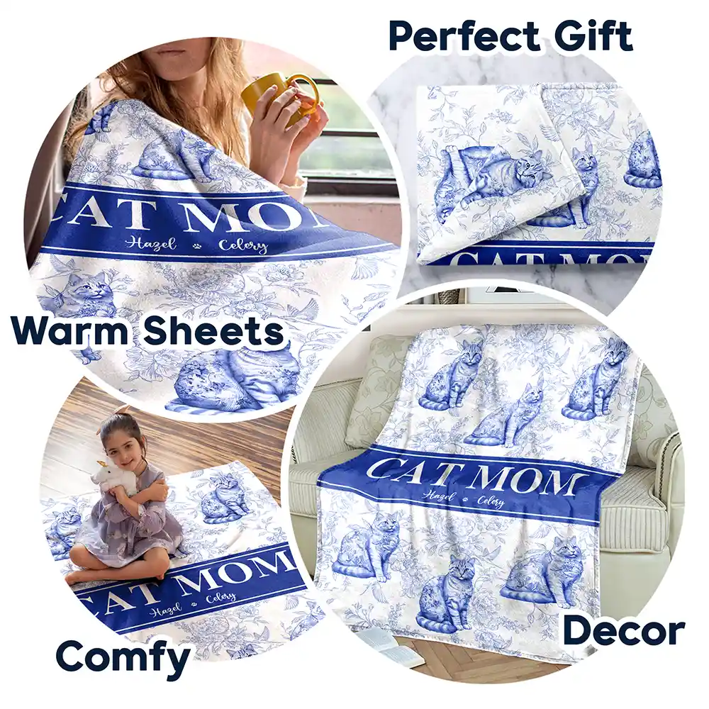 Cat Mom Cat Mum - Personalized Fleece Blanket, Sherpa Blanket