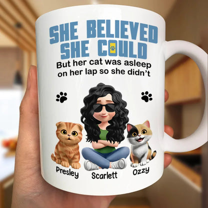 Cat Lovers,Cat Mom,Funny - Cat Mom Funny She Believed She Could - Personalized Mug