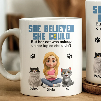 Cat Lovers,Cat Mom,Funny - Cat Mom Funny She Believed She Could - Personalized Mug