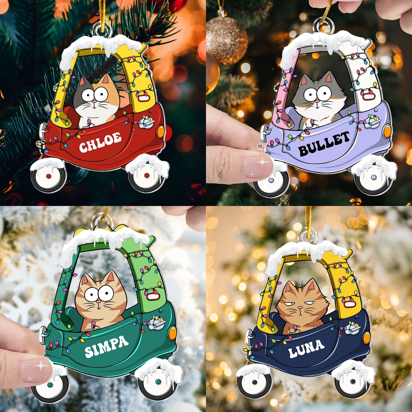 Christmas Cat In Car - Personalized Acrylic Ornament