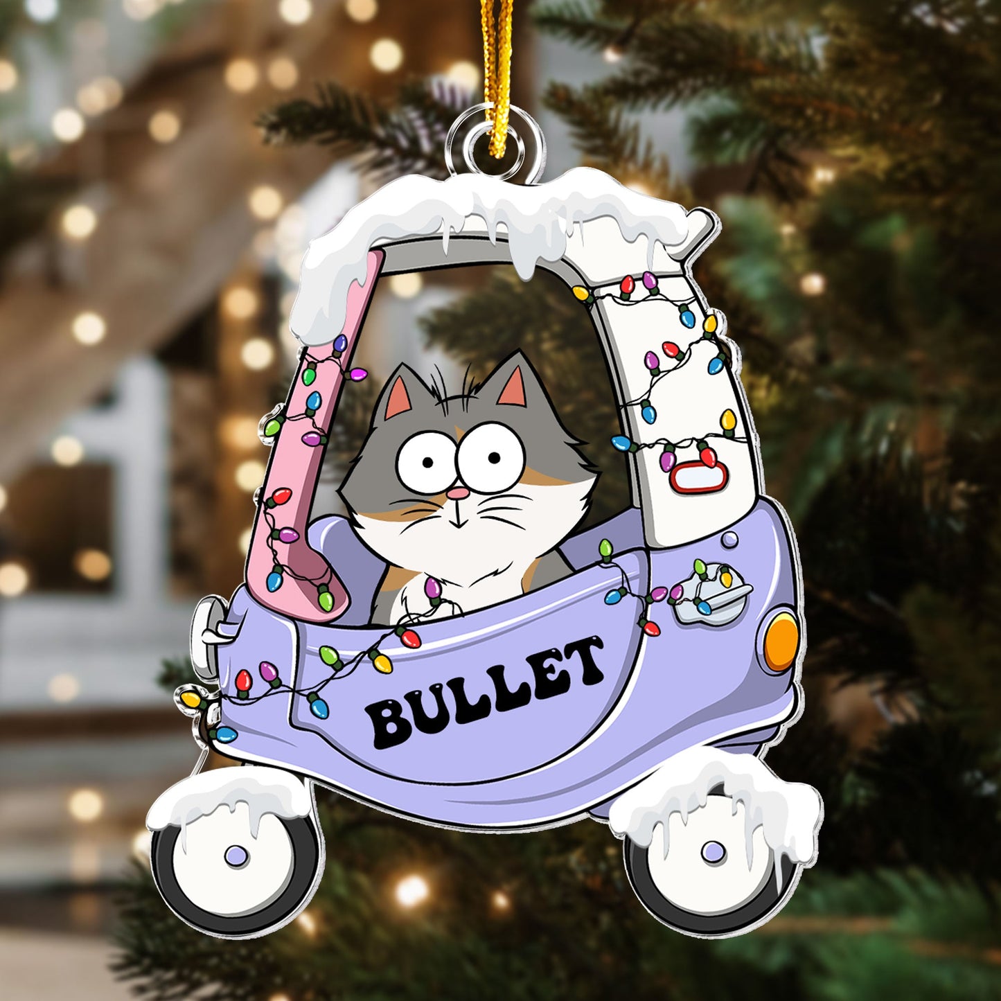 Christmas Cat In Car - Personalized Acrylic Ornament