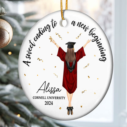 Christmas Graduation Sweet Ending To New Beginning - Personalized Ceramic Ornament