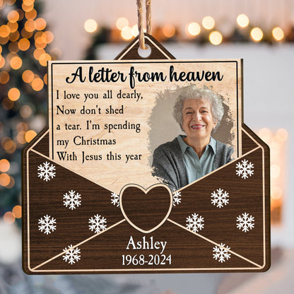 Christmas Memorial A Letter From Heaven - Personalized Wooden Photo Ornament