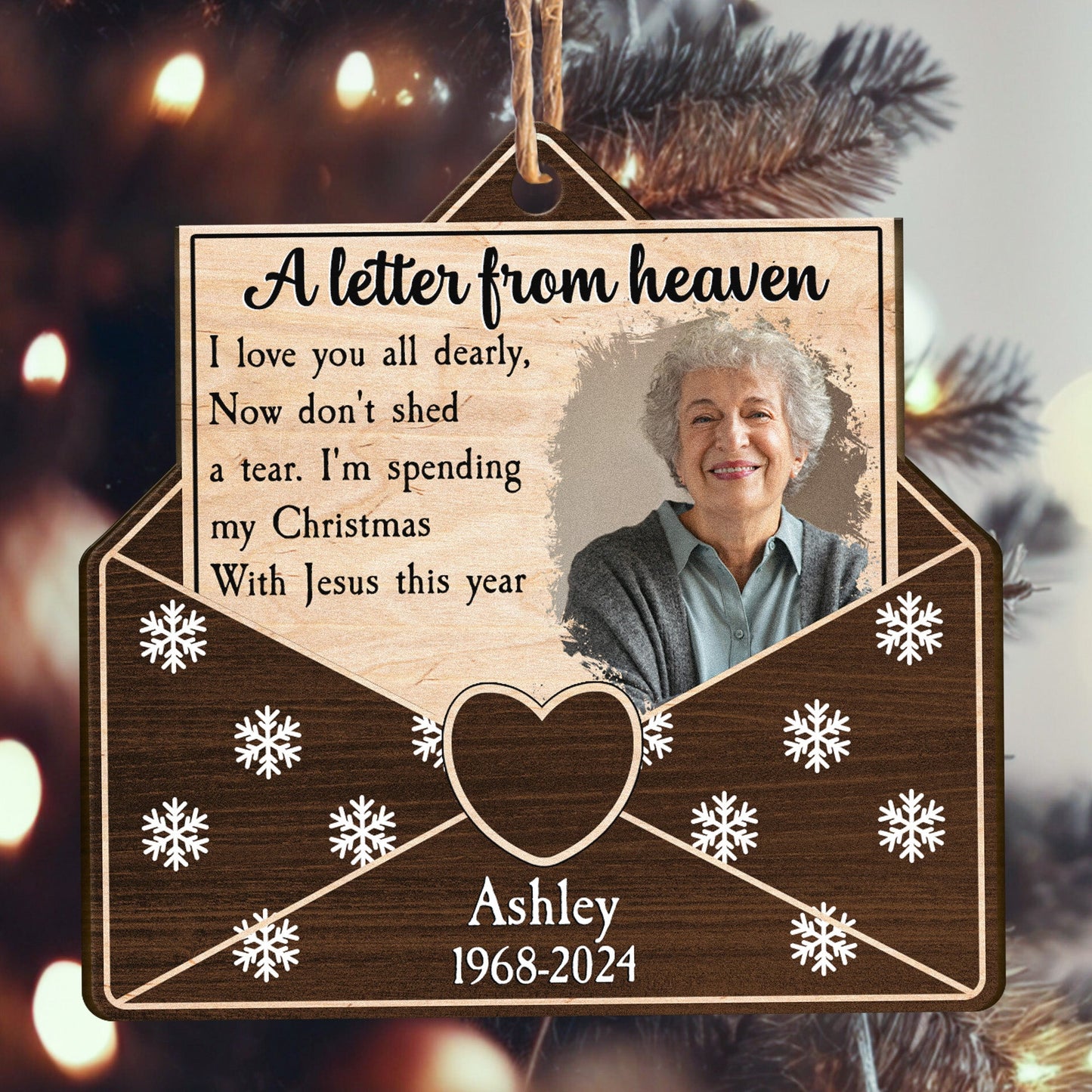 Christmas Memorial A Letter From Heaven - Personalized Wooden Photo Ornament