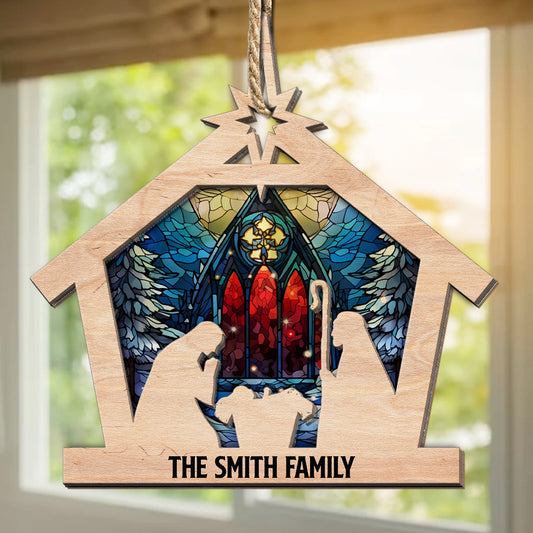 Personalized Nativity Suncatcher Ornament - Custom Family Christmas Gift