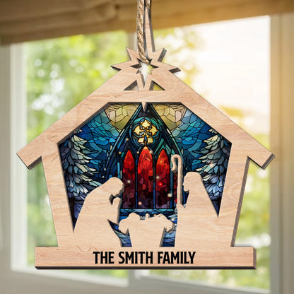 Christmas Nativity Scene For Family - Personalized Suncatcher Ornament