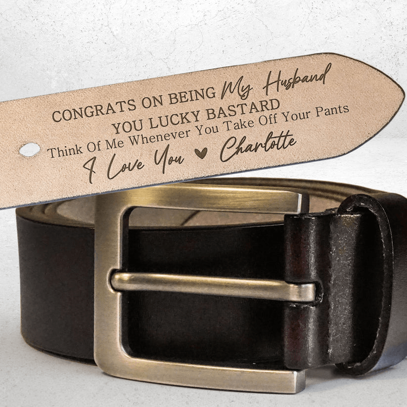 Personalized You Lucky Engraved Leather Belt - Custom Gift for Father's Day