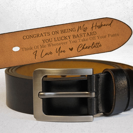 Personalized You Lucky Engraved Leather Belt - Custom Gift for Father's Day