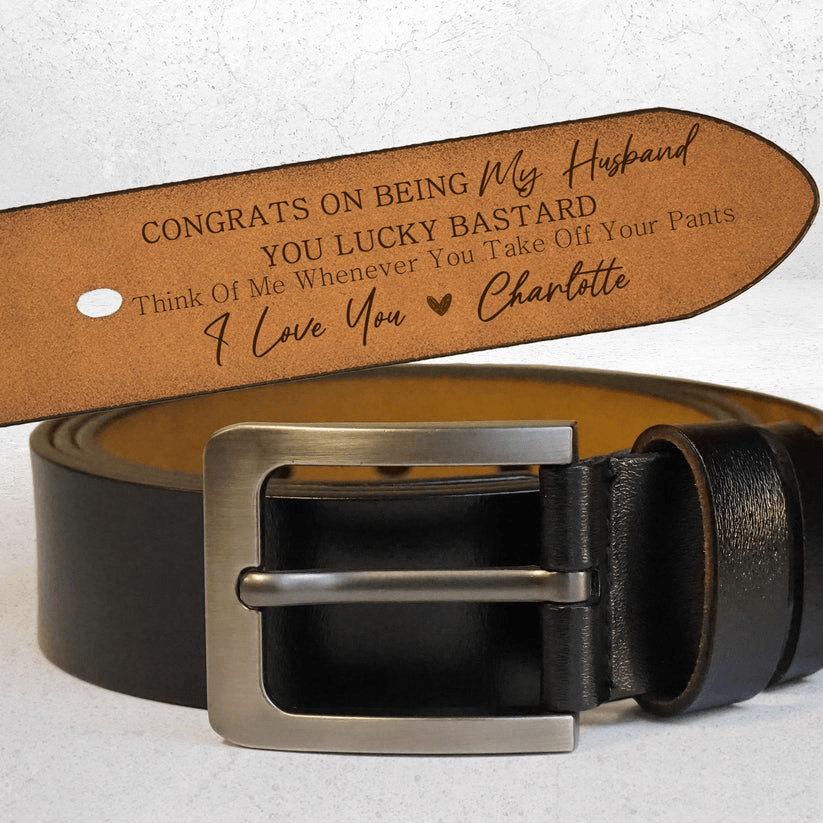 Personalized You Lucky Engraved Leather Belt - Custom Gift for Father's Day