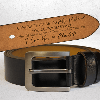 Personalized You Lucky Engraved Leather Belt - Custom Gift for Father's Day