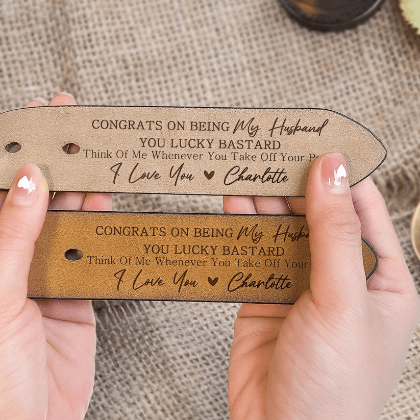 Personalized You Lucky Engraved Leather Belt - Custom Gift for Father's Day
