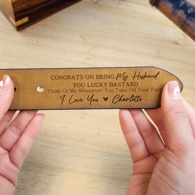 Personalized You Lucky Engraved Leather Belt - Custom Gift for Father's Day