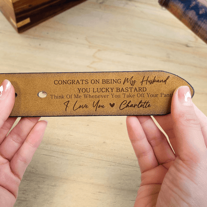 Personalized You Lucky Engraved Leather Belt - Custom Gift for Father's Day