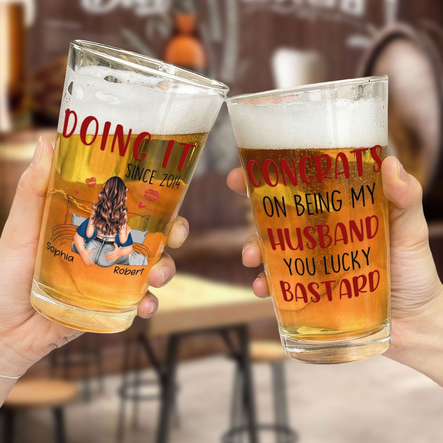 Congrats On Being My Husband (Doing It Since) - Personalized Funny Beer Glass for Husband