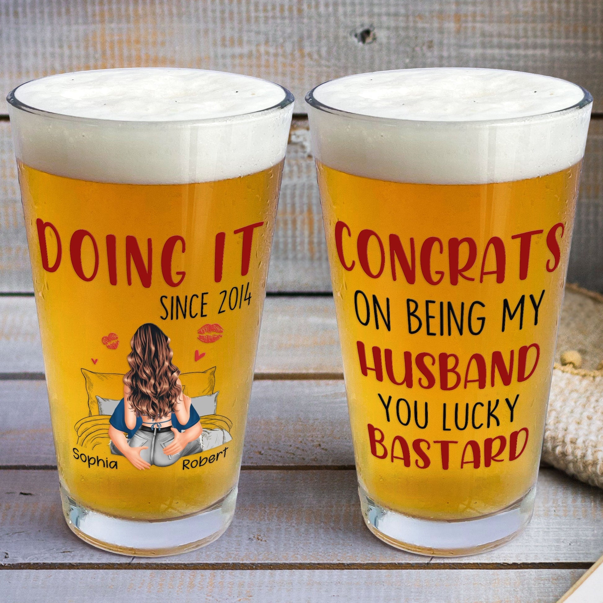 Congrats On Being My Husband (Doing It Since) - Personalized Funny Beer Glass for Husband
