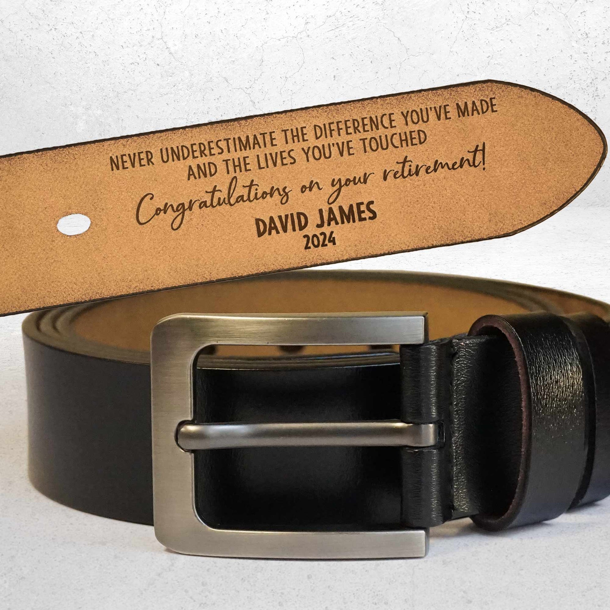 Congratulations on Your Retirement - Personalized Engraved Leather Belt