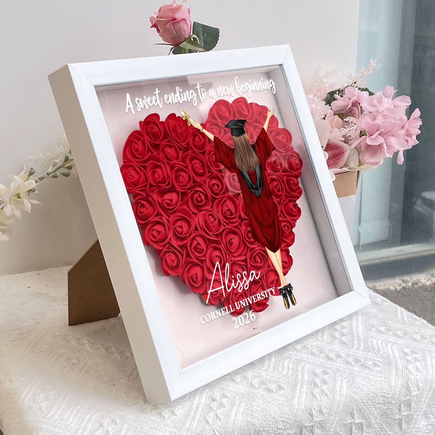 Congratulation Graduate A Sweet Ending - Personalized Flower Shadow Box