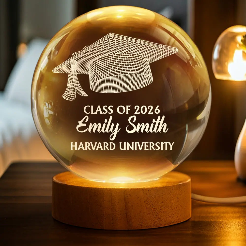 Gift For Yourself,Gift For Women,Gift For Men,Graduation,Happy,Top Market - Congratulations Graduate - Personalized Crystal Globe Lamp