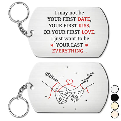 Personalized couple keychain with holding hands art and romantic quote for boyfriend, husband, or wife