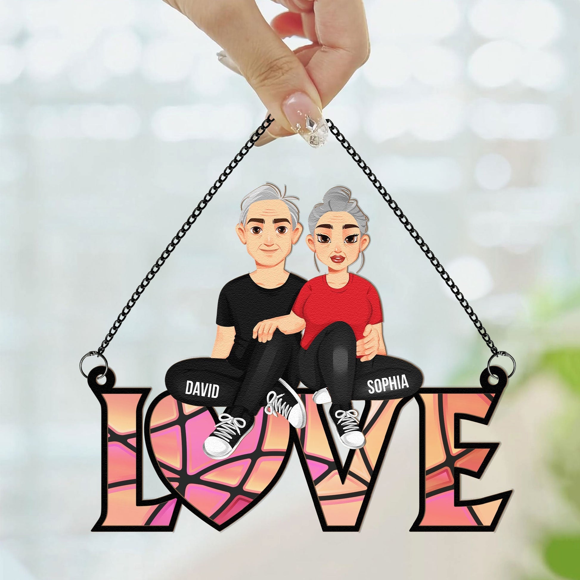 Couple Sitting Together - Personalized Window Hanging Suncatcher Ornament