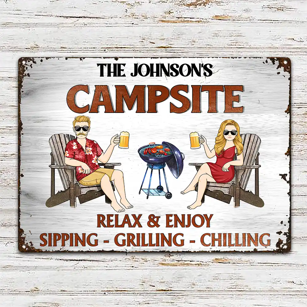 Custom "Your Happy Place" Metal Sign - Personalized Couple Outdoor Decor