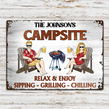 Custom "Your Happy Place" Metal Sign - Personalized Couple Outdoor Decor