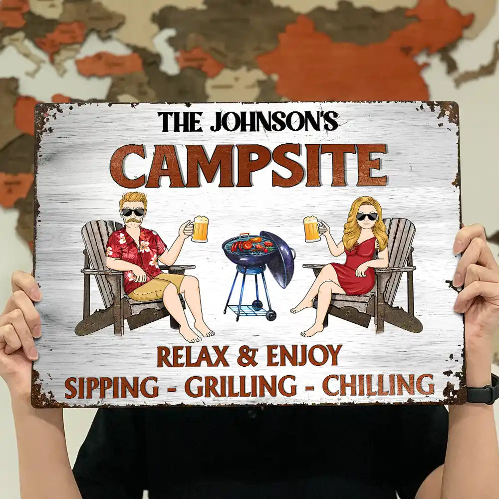 Custom "Your Happy Place" Metal Sign - Personalized Couple Outdoor Decor