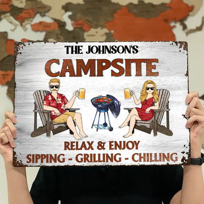 Custom "Your Happy Place" Metal Sign - Personalized Couple Outdoor Decor