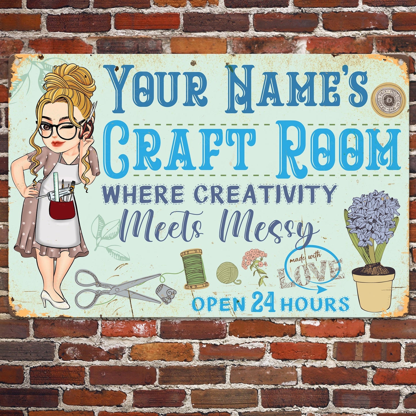Personalized Craft Room Metal Sign personalization view for Mom