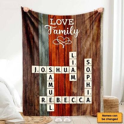 Custom Family Crossword Blanket | Personalized “Love Family” Gift