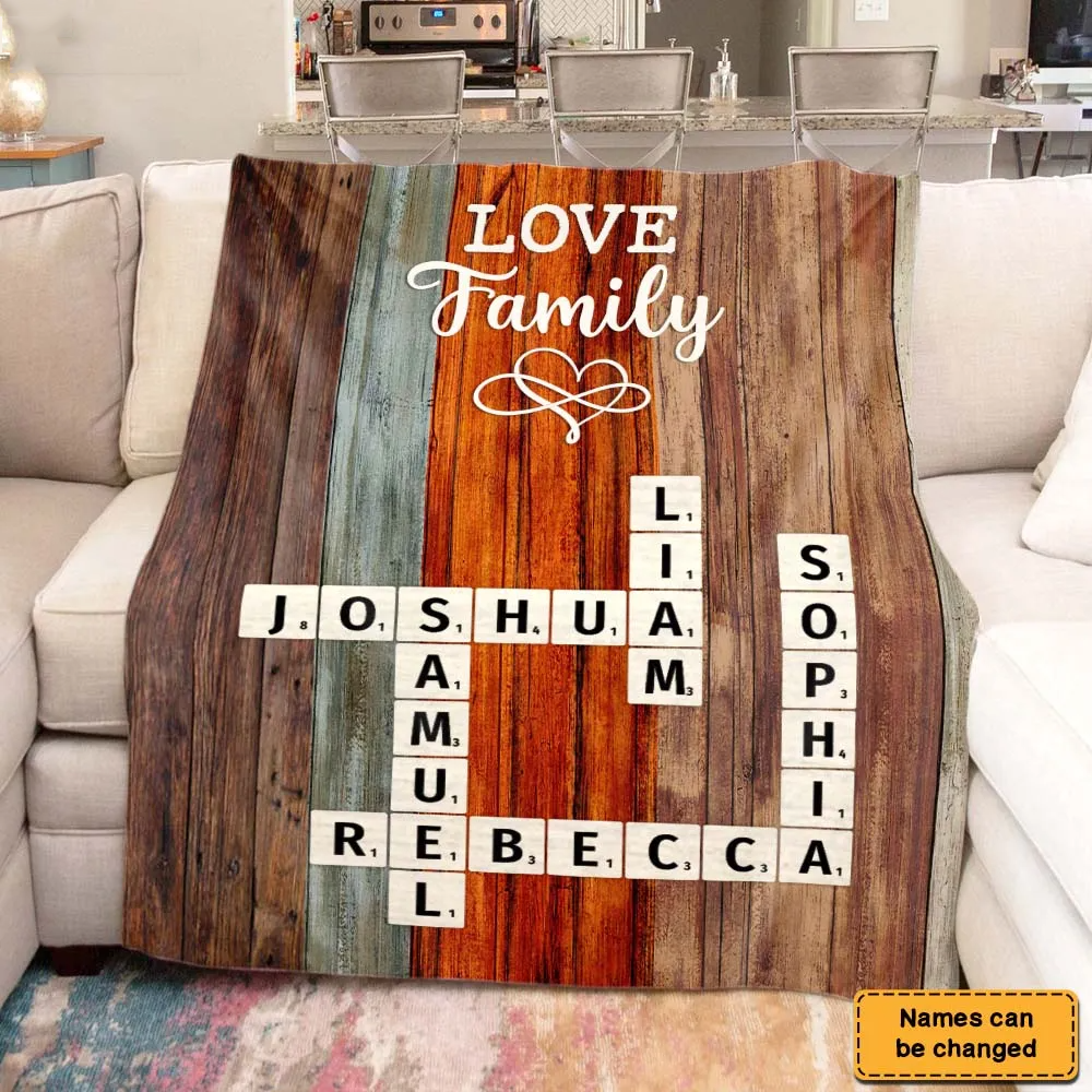Custom Family Crossword Blanket | Personalized “Love Family” Gift