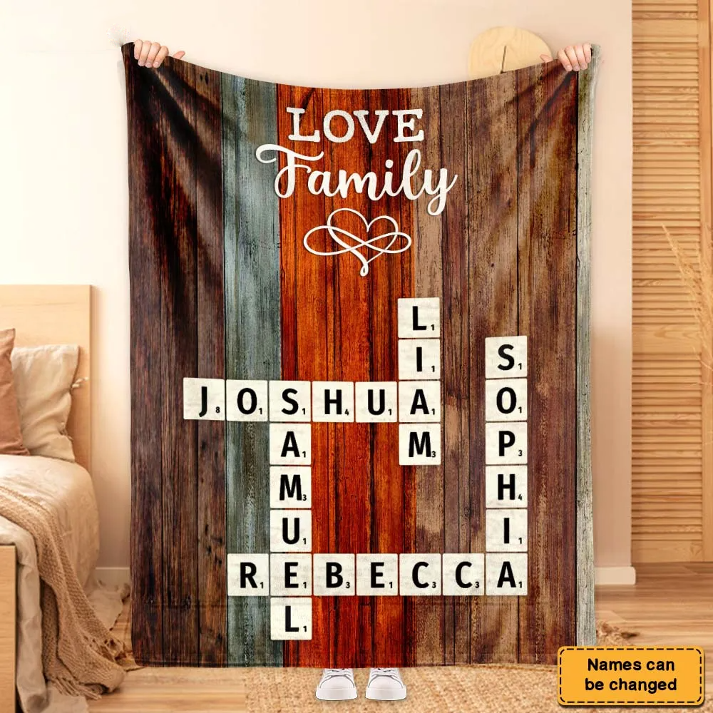 Custom Family Crossword Blanket | Personalized “Love Family” Gift