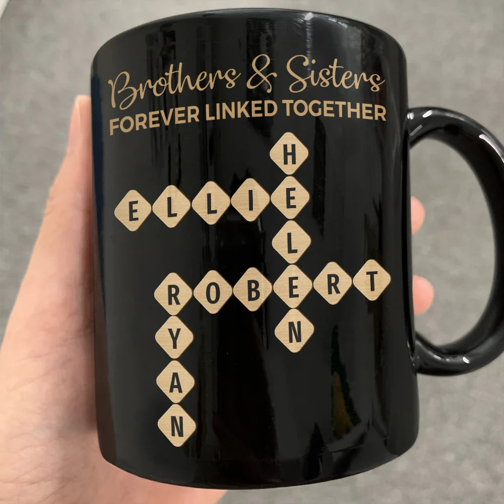 Personalized Sibling Crossword Mug for Sister with personalized design details for meaningful gifting